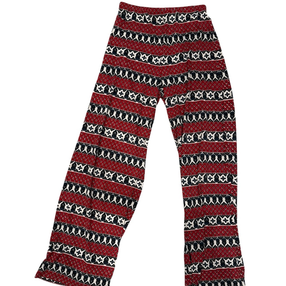 Mango Red and Black Geometric Wide Leg Pants